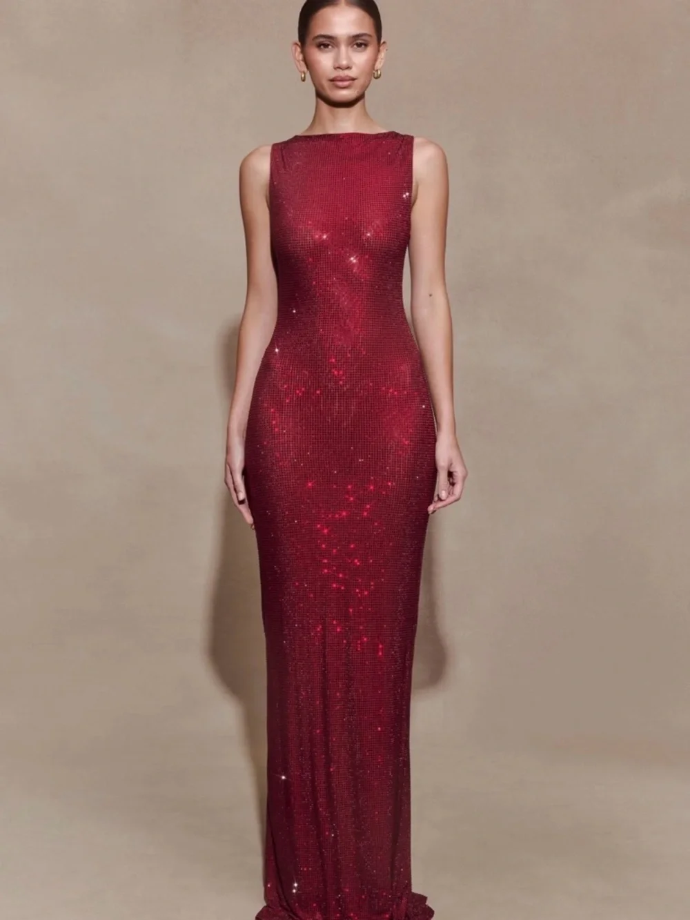 Meshki Magnolia Sleeveless Diamante Maxi Dress - Wine - Picture 1 of 2